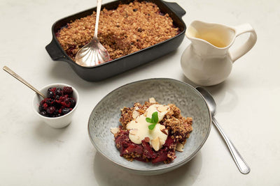 Winter crumble with creme anglaise